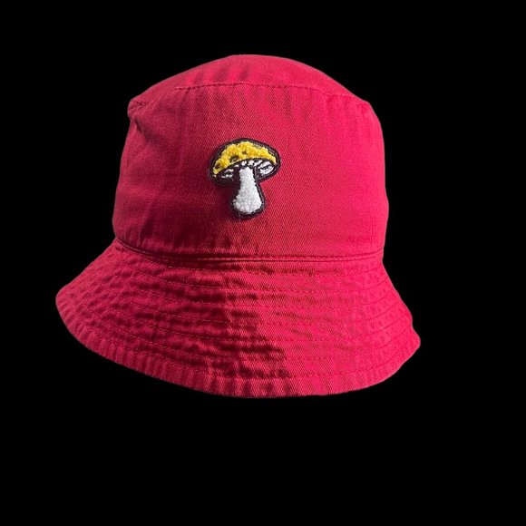 Mushroom Embroidery Bucket Hat | Red | One Size - Picture 1 of 7